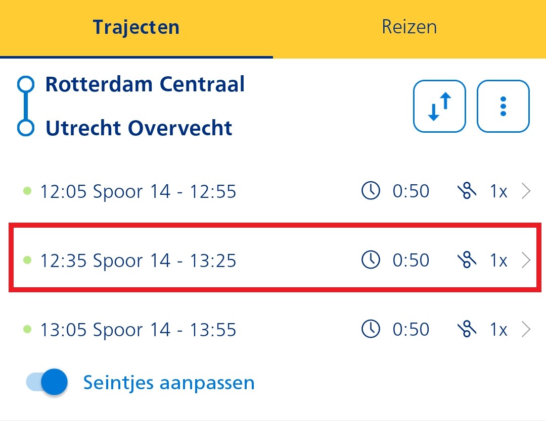 Voorbeeld reisdetails zien